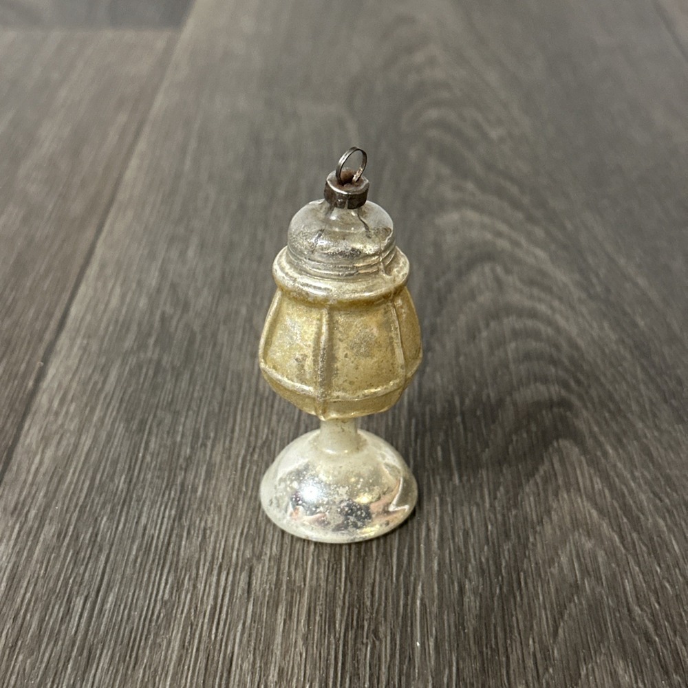 VTG Glass Ribbed Globe Lamp Lantern Christmas Ornament Gold 3"